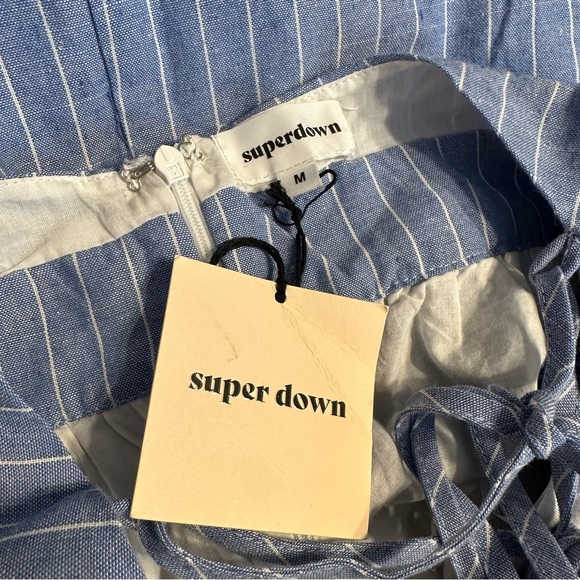 Superdown Livia Blue White Striped Ruffle Mini Dress Strappy Back size M NWT - Picture 9 of 12